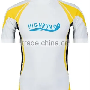 Men's Yellow and White Short Sleeve Sun Protection Rash Guard thumbnail-1