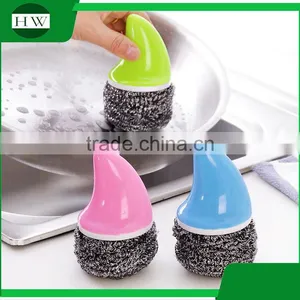 Mini Plastic Hand Bowl Pot Dish Clean Cleaning Brush With Steel Ball thumbnail-3