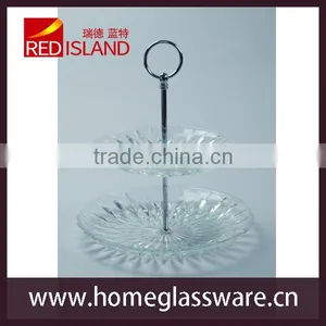 Cake Plate Double Layer Glass With Diamond Style Pattern thumbnail-1