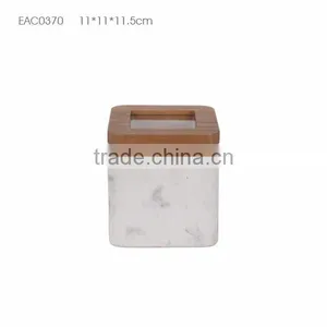 Square Concrete and Wood/Bamboo Pen Holder for Office Use thumbnail-1