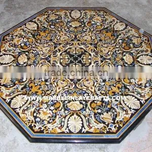 Pietra Dura Black Dining Table Tops, Marble Inlay Table thumbnail-1