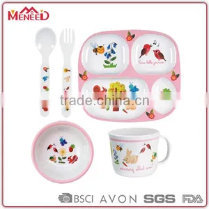 SGS/FDA/LFGB/CE/EU Standard 2pcs Cow Design Wholesale Cheap Plastic Melamine Janpanses Lovely Fine Children Dinner Set thumbnail-1