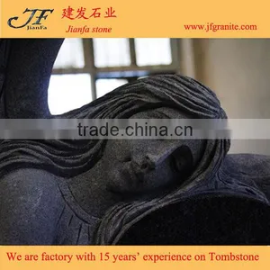 Best Selling Padang Black Weeping Angel Engraving Granite Tombstone thumbnail-5