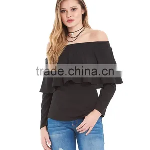 Chiffon Blouse Women Sexy Saree Blous Fashion Cheap Wholesale Custom Off the Shoulder Tops thumbnail-2
