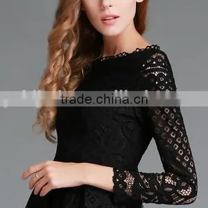2016 Spring Women Lace Hollow Out Long Dresses Bohemian Femme Sexy Slim Party Dress Vestido thumbnail-3