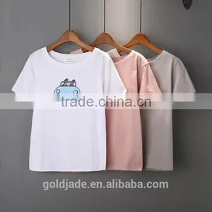 Ladies Fahion Clothing T Shirt Wholesale China V Neck Loose Fit Plain t Shirt for Women thumbnail-1