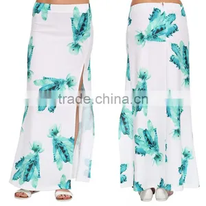 MGOO Top Quality Cheap Price Long Maxi Skirts For Women White Split With Block Print Ladies Skirts 15146B514 thumbnail-2