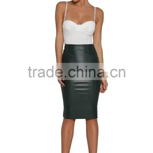 Fashion Faux Leather Skirts Design Wholesale Women Midi Skirt thumbnail-2