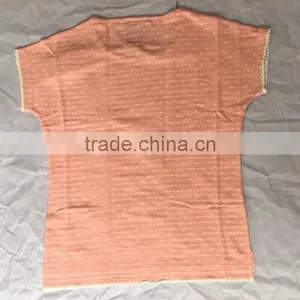Designer Pink Lace Trim Striped T Shirt for Ladies thumbnail-2