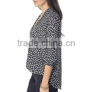 Womens Long Sleeve Chiffon Floral Printed Blouses Top Quality Ladies Latest Blouse Design Pictures thumbnail-4