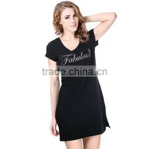 Women's Rhinestone Embroider O-neck Long T-shirts thumbnail-1