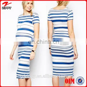 Zippy 2014 Latest Design Maternity Midi Dress In Stripe/Short Sleeves Knit Maternity Clothes thumbnail-1