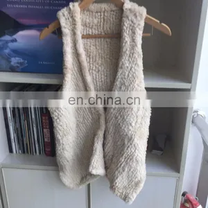 White Knitted Shearling Beaver Fur Sleeveless Asymmetrical Vest thumbnail-6