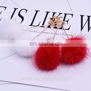 Factory Wholesale High Quality Real Mink Fur Small Ball Earrings for Women thumbnail-4