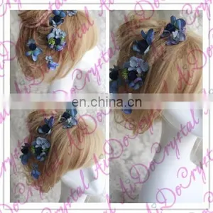 Aidocrystal Exquisite Deep Blue Artificial Flower Hair Pins Bridal Fascinators for Party thumbnail-2