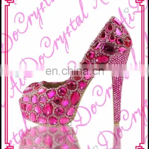 Aidocrystal 2016 Fashion Ladies Pumps Shoes Italian Purple Crystal Diamond Bridal Wedding Jeweled High Heel Shoes and Bag Set thumbnail-4