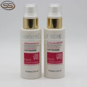 Screen Printing Handling 100ml Plastic Cosmetic Lotion Bottle With Golden Pump thumbnail-1
