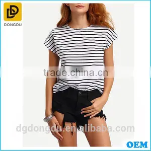 OEM Cotton Munufactory Custom Striped Cutout Back T-shirt thumbnail-1