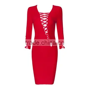 Summer Dress 2015 New Fashion Elegant and Sey Women Black Red Beige White Long Sleeve Evening Party Bandage Dress Bandage Bodyco thumbnail-1