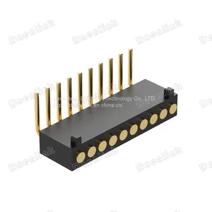 Dnenlink 1.27mm Pitch Single Row H4.0mm Plane Contact Right Angle DIP Type Female Header PogoPin Header With Peg thumbnail-4