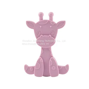 BPA Free Baby Teething Toy Silicone Giraffe Teether Toy Natural Amber and Rubber Giraffe Teething Toy thumbnail-4