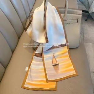 Silk Flowers Paintings Scarf 100% Mulberry Silk Scarves Double Sided Ribbon High Quality thumbnail-4