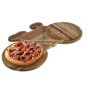 Wholesale Custom New Design Bicycle Shape Acacia Wood Serving Tray Pizza Cutting Board Wiht Groove thumbnail-4