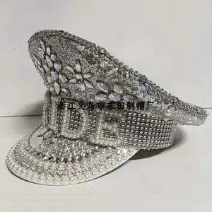 Captain Silver Sequins Shape Hat, Decorated With Diamonds and Jewelry, the Front BRIDE Pearl Text thumbnail-4