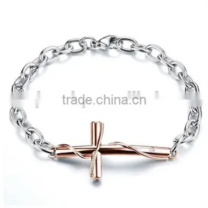 Stainless Steel Bracelets Cross Couple Bracelet Titanium Steel Rose Gold Plating Valentine's Day Gift thumbnail-3