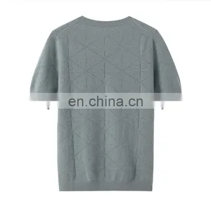 Solid Color Short Sleeve Women's Casual Knitted Cashmere Pullover Factory Customized Design Crew Neck for Spring Season thumbnail-2