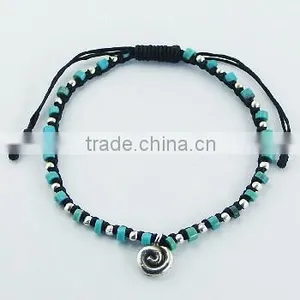 Macrame Bracelet With Silver Twirl Charm and Turquoise Beads thumbnail-1