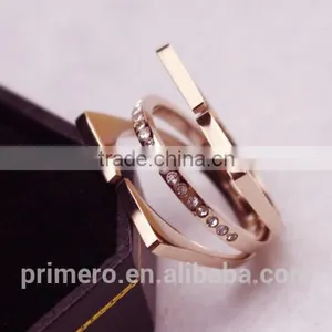 New Personalized Stainless Steel 3 Layers Inlay Crystal Finger Rings for Women thumbnail-3