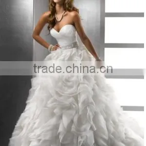 Sweetheart Ball Gown Ivory Silver Beads Crystals Waist Organza Wedd thumbnail-1