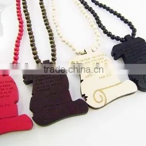 Good Quality Hip-Hop Log Book Pendants Wood Rosary Bead Chains Necklaces thumbnail-1