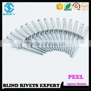 HIGH QUALITY OPEN END MANUFACTURER DOME HEAD ALUMINUM STEEL PEEL TYPE RIVETS thumbnail-2