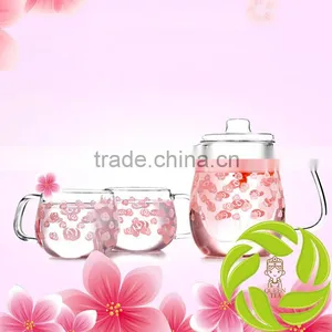 New Design Family Kitchen Use Glass Kettle Teaset Specification Flower Tea Teaset Pyrex Glass 650ml Teapot With 2pcs Tea Cups thumbnail-1
