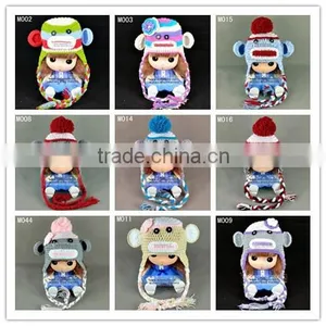 Fashion Earflap Animated Crochet Kids Winter Hats With Braid thumbnail-1