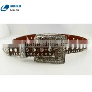 Men's Handmade Crocodile Leather Rhinestone Western Belts thumbnail-3