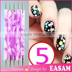 Hot Sell Nail Designs Marbleizing Double Head Pen/ Dotting Pen /nail Art Dotting Pen 5pcs/set thumbnail-1