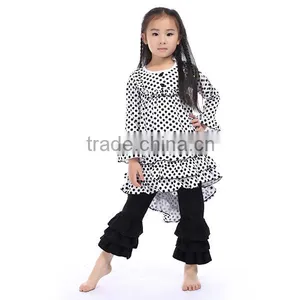 Online Wholesale Children's Boutique 2 Pieces Sets Baby Girls Fashion Design White and Black Dot Ruffle Outfits thumbnail-1