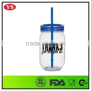 20oz Bpa Free AS Plastic Mason Jar Drinking Mugs With Straw thumbnail-1