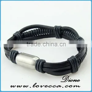Leather Cuff Bracelet!! 2016 NEW Stainless Steel Jewelry Silver Man-made Braid Leather Bracelet for Men thumbnail-6
