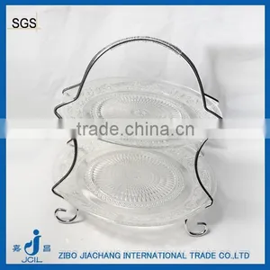 2pcs/set Clear Glass Cake Cookie Plate With Iron Stand thumbnail-1