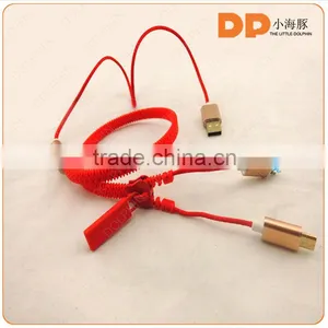 OEM Logo and Package Sync and Charging Zipper Usb Cable Metal Shell 2 in 1 Usb Charger Cable thumbnail-5
