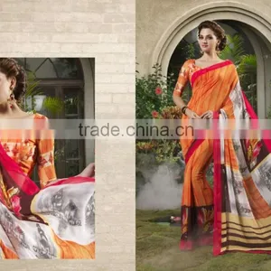 Zari Blouse and Orange Color Womaniya Designer Sarees Collections thumbnail-1