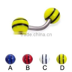 Titanium Curved Barbell With Double Striped Barbell Balls, 14 Ga,body Piercing Eyebrow Ring Jewelry thumbnail-1