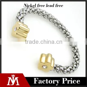 Trendy Women Two Tone Stainless Steel Cuff Bracelet Crystal Flower Bangle Jewelry thumbnail-1