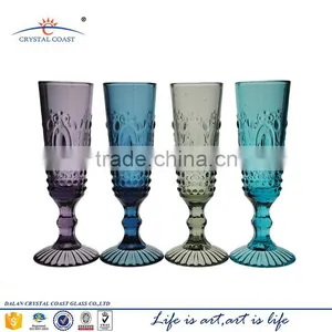 Blue Green Pressed Vintage Wine Glass Stemware thumbnail-1