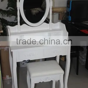 Home Furniture Dressing Table Set, Bedroom Dresser With Mirror and Bench, Wooden Make up Table Set thumbnail-1
