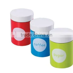 SET OF 3 BLUE METAL CANNISTERS - TEA, COFFEE & SUGAR thumbnail-1